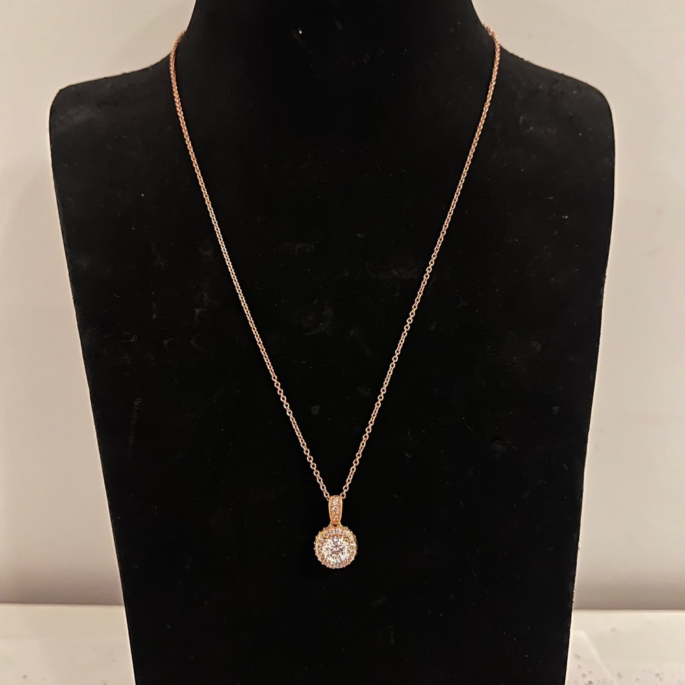 NEW Diamonique Halo Diamond Pendant Necklace